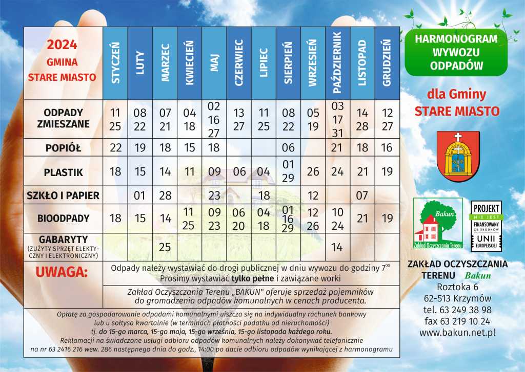 Harmonogram odbioru odpadów - 2024 rok